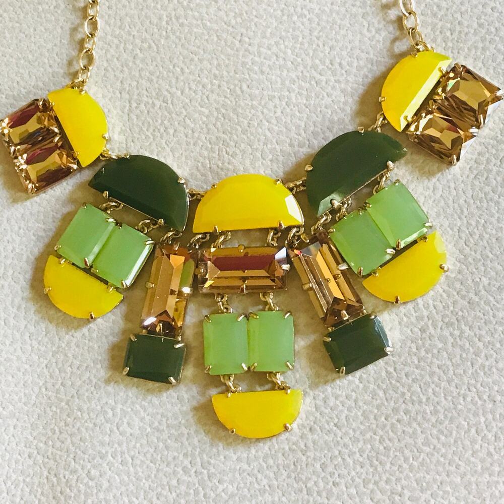 Kate Spade Art Deco Tile Style Necklace: Varadero Dirty Martini Green Gold -Bib